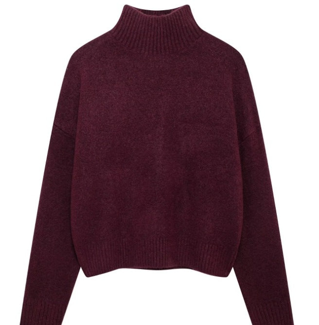 Damen 200+ gerippter Cropped‑Pullover mit Stehkragen und Oversize‑Ärmeln Drune