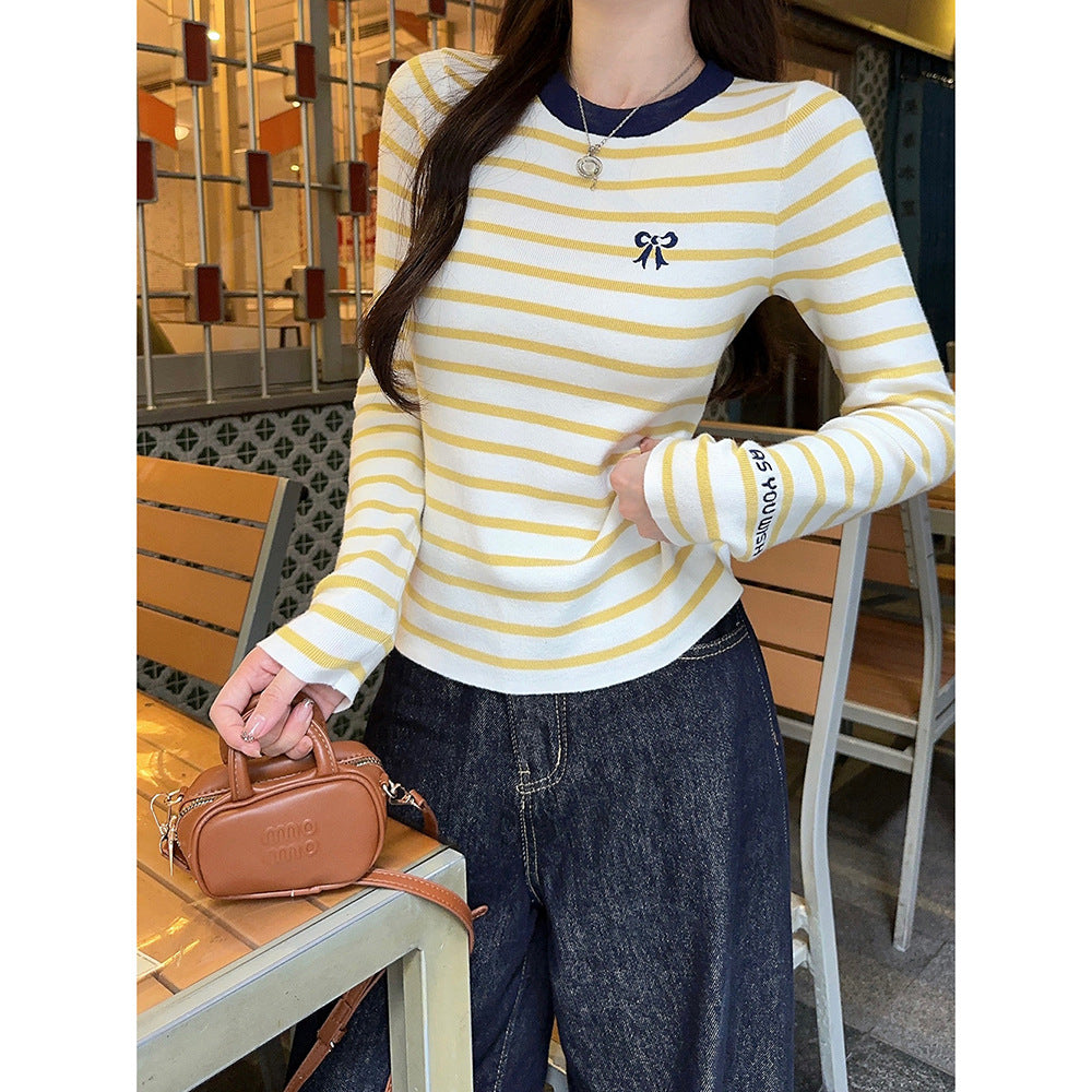 Damen modisches Langarmshirt mit Streifenmuster Drune