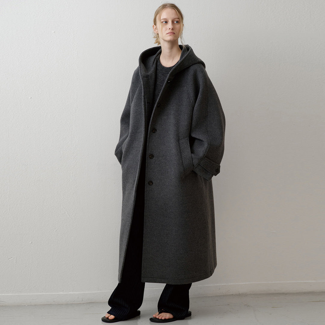 Damen Eleganter Oversize-Mantel mit Kapuze und praktischen Taschen Drune