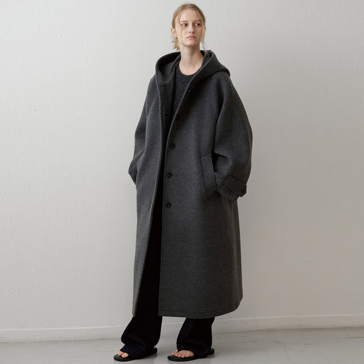 Damen Eleganter Oversize-Mantel mit Kapuze und praktischen Taschen Drune