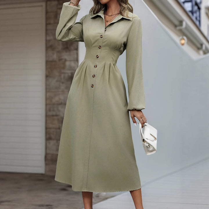 Damen Midikleid mit Knopfdetails und taillierter Silhouette Drune