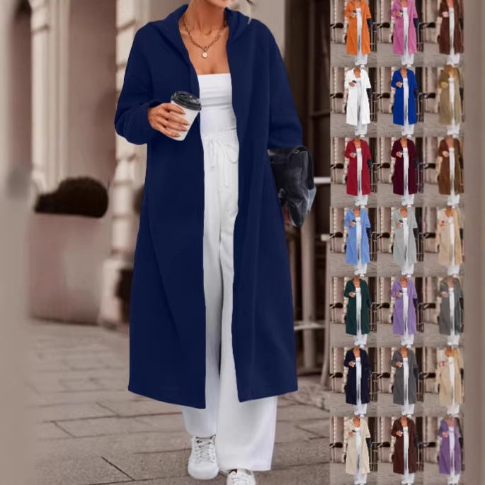 Damen Langer Oversize Kapuzenmantel mit offener Front und weichem Fleece Drune