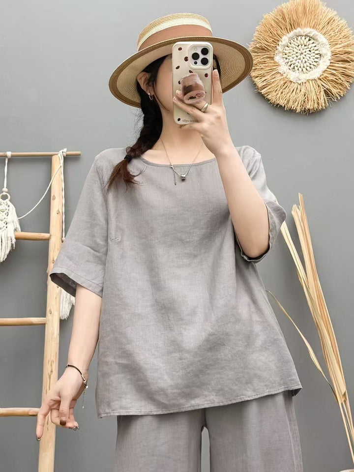 Damen Relaxed Fit Leinen Oversized Top Drune