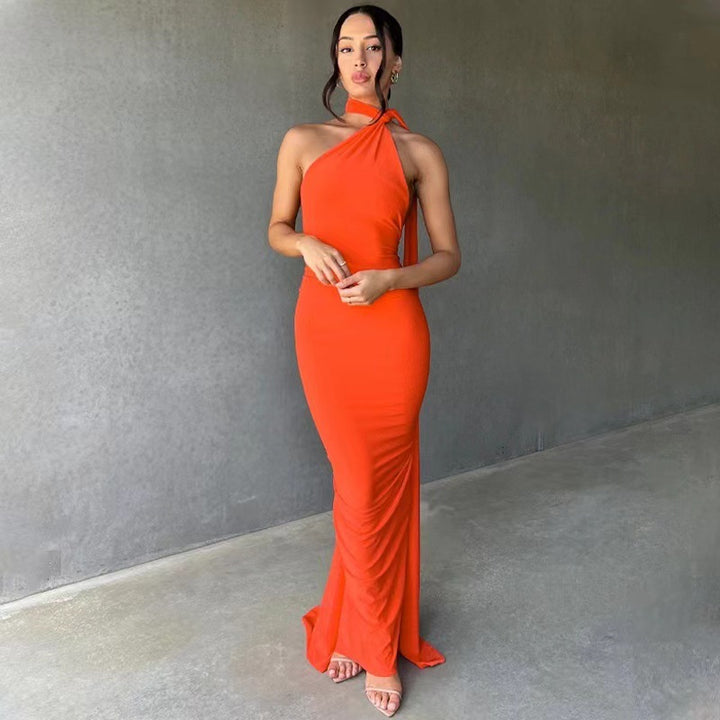 Damen Abendkleid im asymmetrischen Schnitt mit elegantem Schlitz und fließendem Stoff Drune