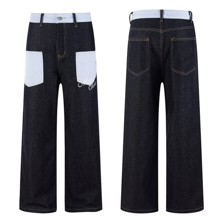 Damen Weite Denim-Hose im Culotte-Stil mit Karomuster-Taschen und hoher Taille Drune