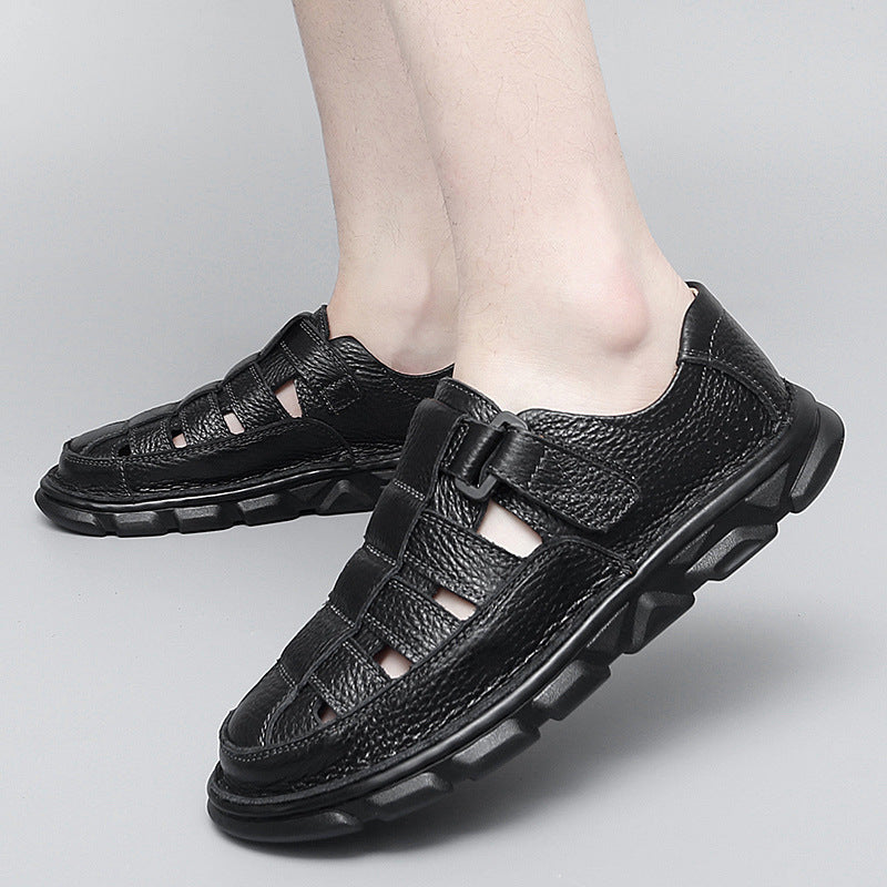 Herren offene Leder-Sandalen mit praktischem Klettverschluss und rutschfester Sohle Drune