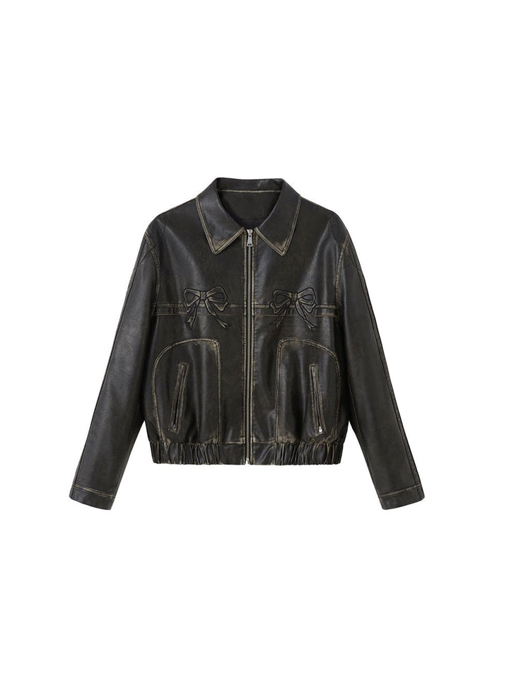 Drune | Bowknot Zip Up Lederjacke