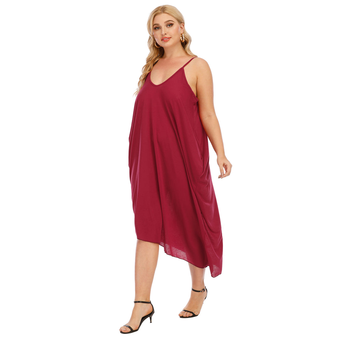 Damen lässiges Maxikleid mit tiefem V-Ausschnitt und Seitentaschen Drune