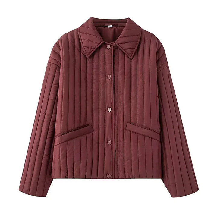 Damen nan gesteppte Kurzjacke mit Herzknopfleiste, Kentkragen und aufgesetzten Taschen Drune
