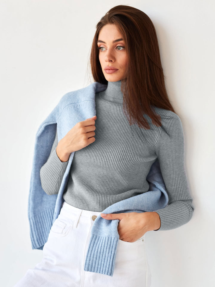 Damen Figurbetonter Rippstrick-Rollkragenpullover Drune