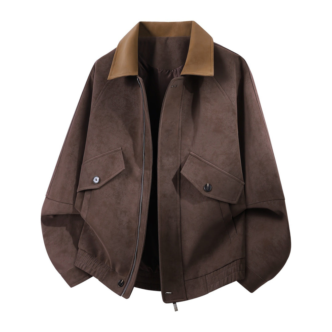 Herren oversized Velours-Blouson mit kontrastkragen und aufgesetzten Klappentaschen Drune