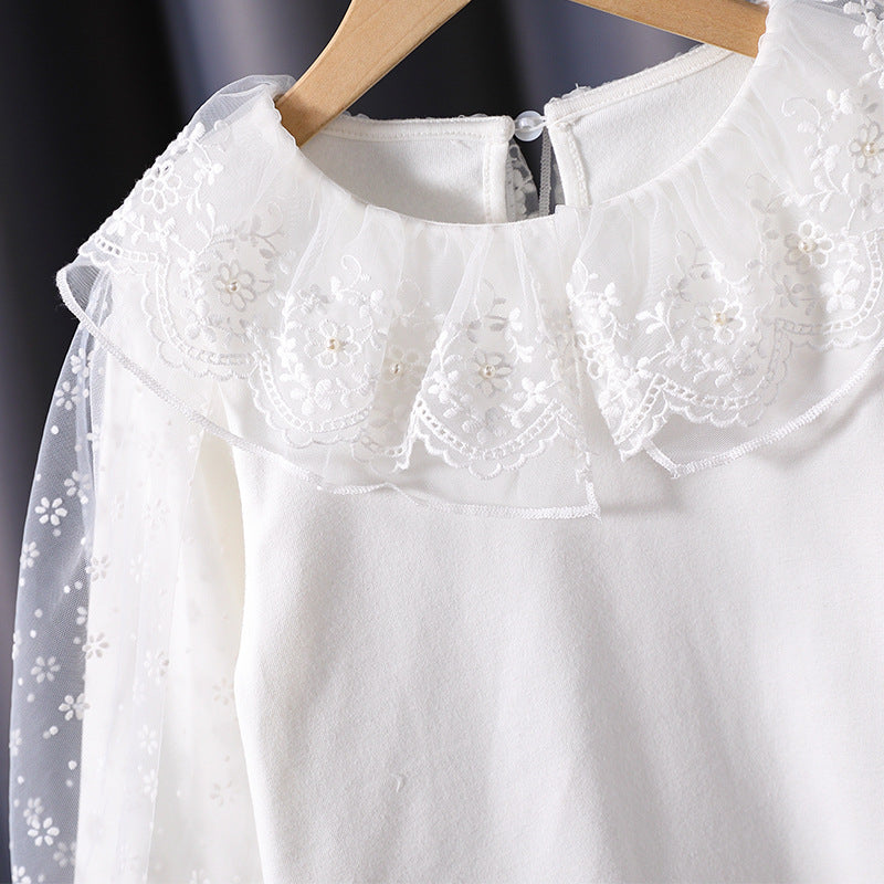 Mädchen Bluse mit floralem Tüllkragen und eleganten Puffärmeln Drune