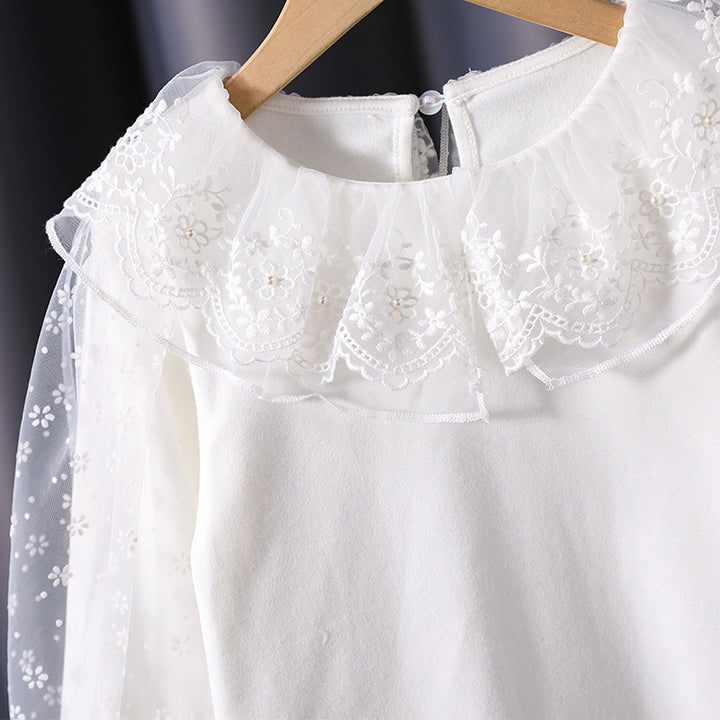 Mädchen Bluse mit floralem Tüllkragen und eleganten Puffärmeln Drune