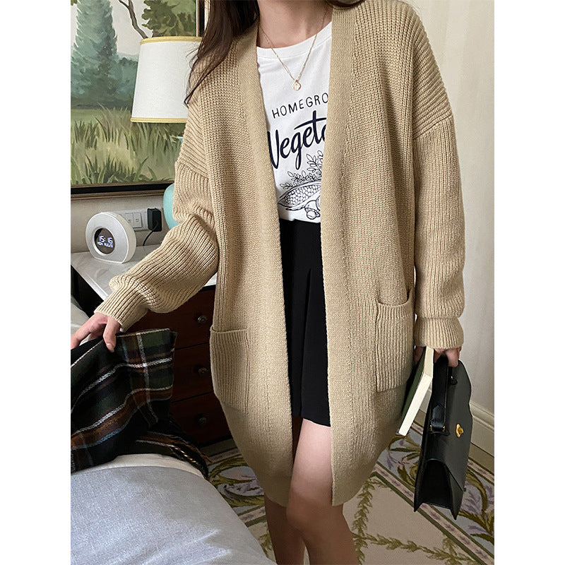 Damen gemütlicher, leichter Strickcardigan mit zwei Taschen Drune