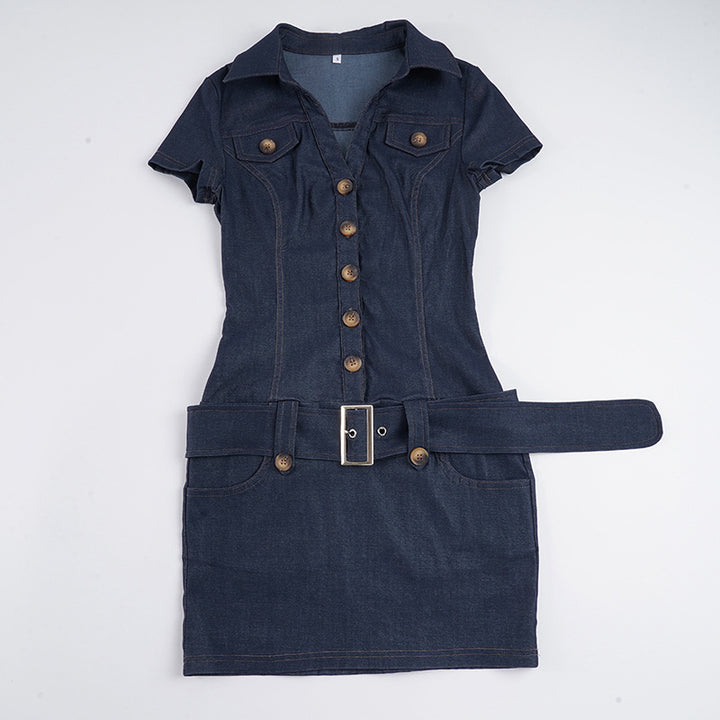 Damen Denim Kleid mit modernen Knopfdetails und taillierter Silhouette Drune