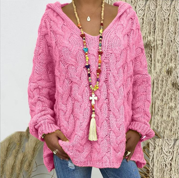 Damen nan grob gestrickter Kapuzenpullover mit Zopfmuster und weitem Oversize-Schnitt Drune