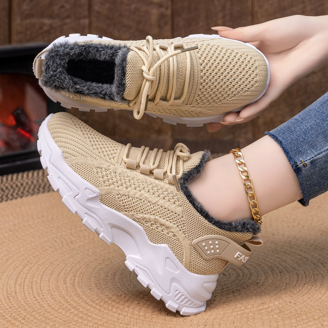 Damen nan gestrickter Winter-Chunky-Sneaker mit kuscheligem Kunstfellfutter und profilierter Dämpfsohle Drune