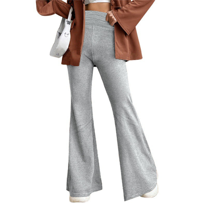 Damen Hohe Taille Flared Hosen mit weitem Bein und elastischem Komfortbund Drune