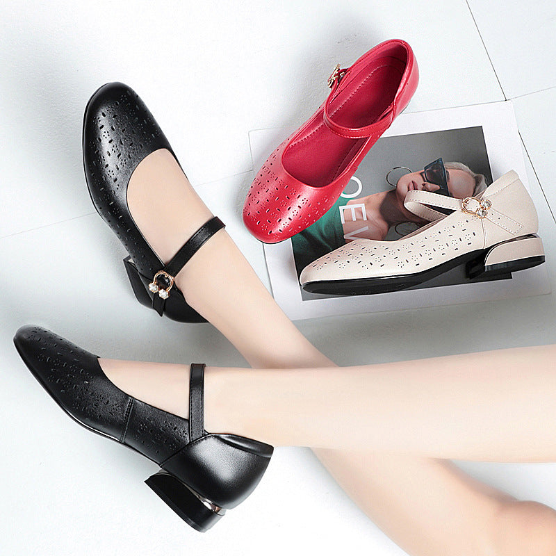 Damen Elegante Ballerinas mit dekorativen Perforationen und komfortablem Riemen Drune