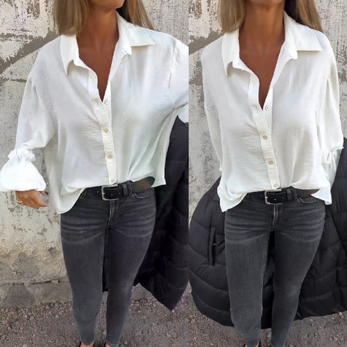 Damen lässige Hemdbluse mit Volantärmeln Drune