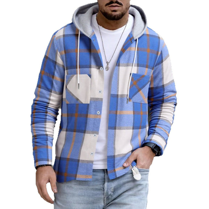 Herren kariertes Hemd Jacke mit Kapuze, Knopfleiste und Brusttaschen EB