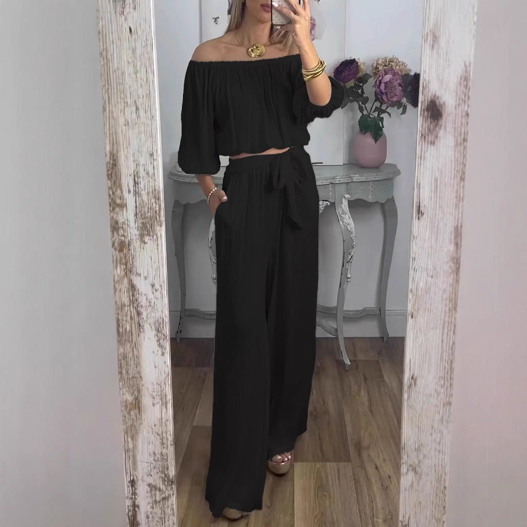 Damen Weites Hosenensemble mit raffiniertem Crop-Oberteil Drune