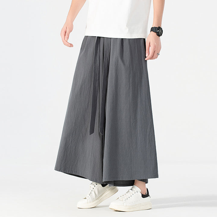 Damen Culotte-Style Hosenrock mit weitem Bein und Bindegürtel Drune
