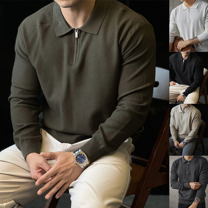 Herren Modisches Langarm Poloshirt mit Reißverschluss Drune