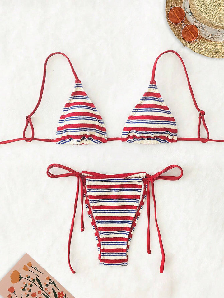Damen Triangel-Bikini mit buntem Streifenmuster Drune