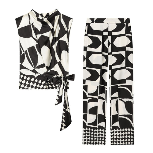 Damen Weite Palazzohose mit grafischem Allover‑Print und hoher Bundpassform Drune