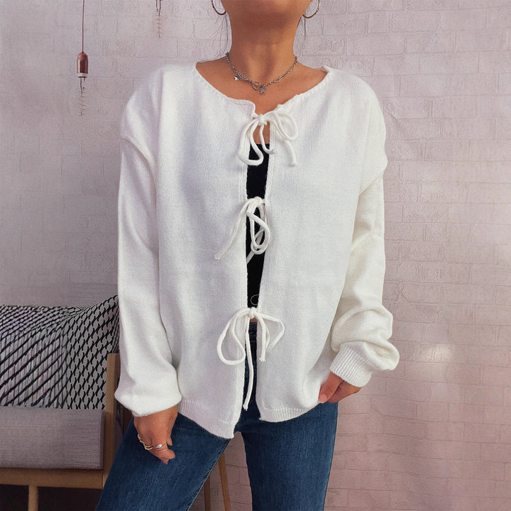 Damen Strickjacke mit dekorativem Schnürdesign und weitem Schnitt Drune