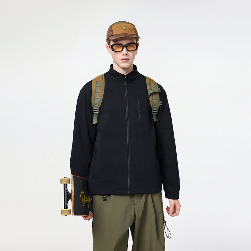 Herren Technische Softshell-Trainingsjacke mit Stehkragen, Brustreißverschluss und atmungsaktiver Struktur Drune