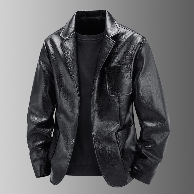 Herren Elegante Kunstlederjacke im modernen Blazer-Stil Drune