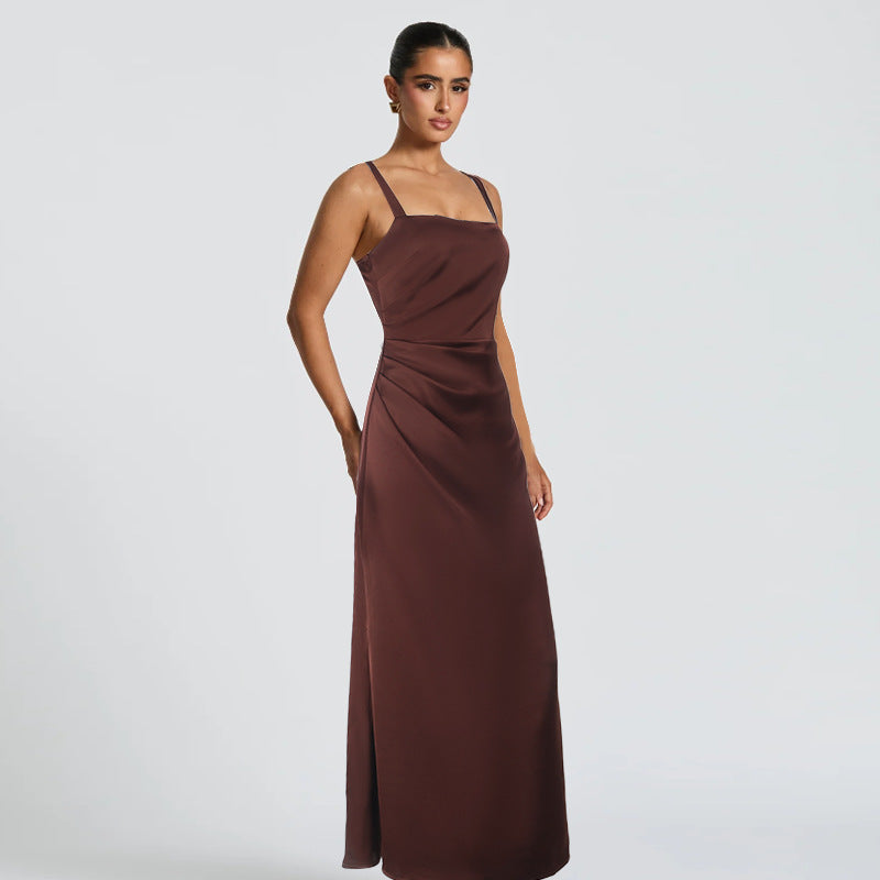 Damen Elegantes Satin-Maxikleid mit schmalen Trägern Drune