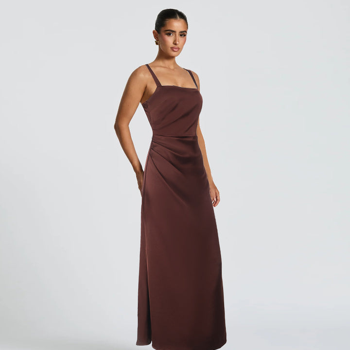 Damen Elegantes Satin-Maxikleid mit schmalen Trägern Drune