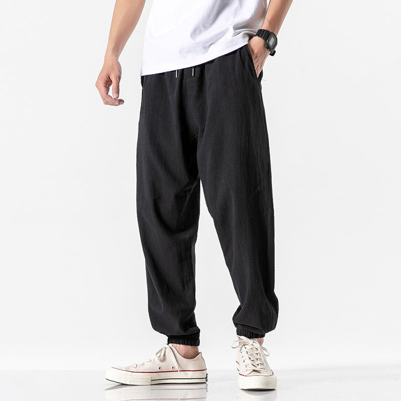 Herren nan relaxed-fit Joggerhose mit Tunnelzug, geripptem Knöchelabschluss und atmungsamem Leinenmix Drune