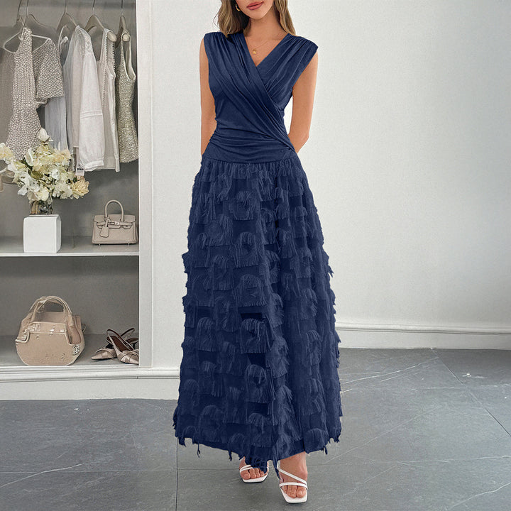 Damen Maxi-Faltenkleid mit Fransen Drune
