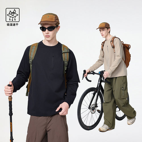 Herren Rundhals-Sweatshirt mit Brust-Reißverschluss, perforierter Utility-Blende und relaxter Passform Drune