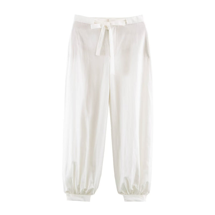 Damen Satin-Lounge-Zweiteiler mit Reversbluse und Highwaist-Joggerhose Drune