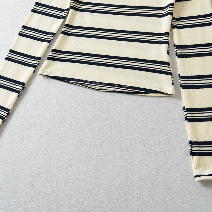Damen Gestreiftes Feinstrick-Top mit asymmetrischem Herzknopf Drune