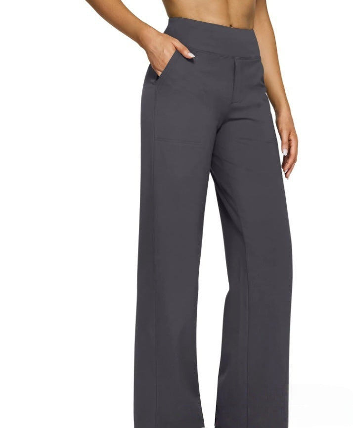 Damen Palazzo Yoga-Hosen mit hohem Bund, weitem Bein und Seitentaschen Drune