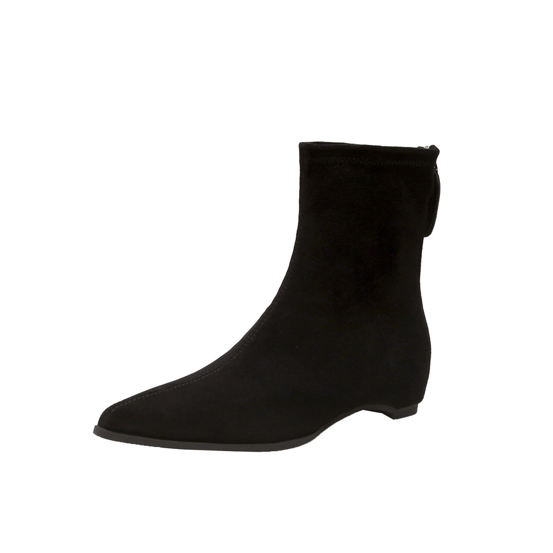 Damen Schmale spitz zulaufende Velours‑Ankleboots mit verstecktem Keilabsatz und Fersenriegel Drune