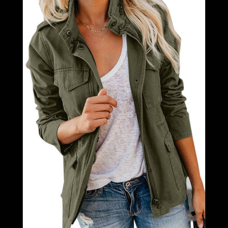 Damen Utility-Fieldjacke mit Stehkragen, aufgesetzten Taschen und Taillenzug Drune