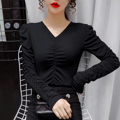 Damen Figurbetontes Longsleeve-Oberteil mit Raffung Drune