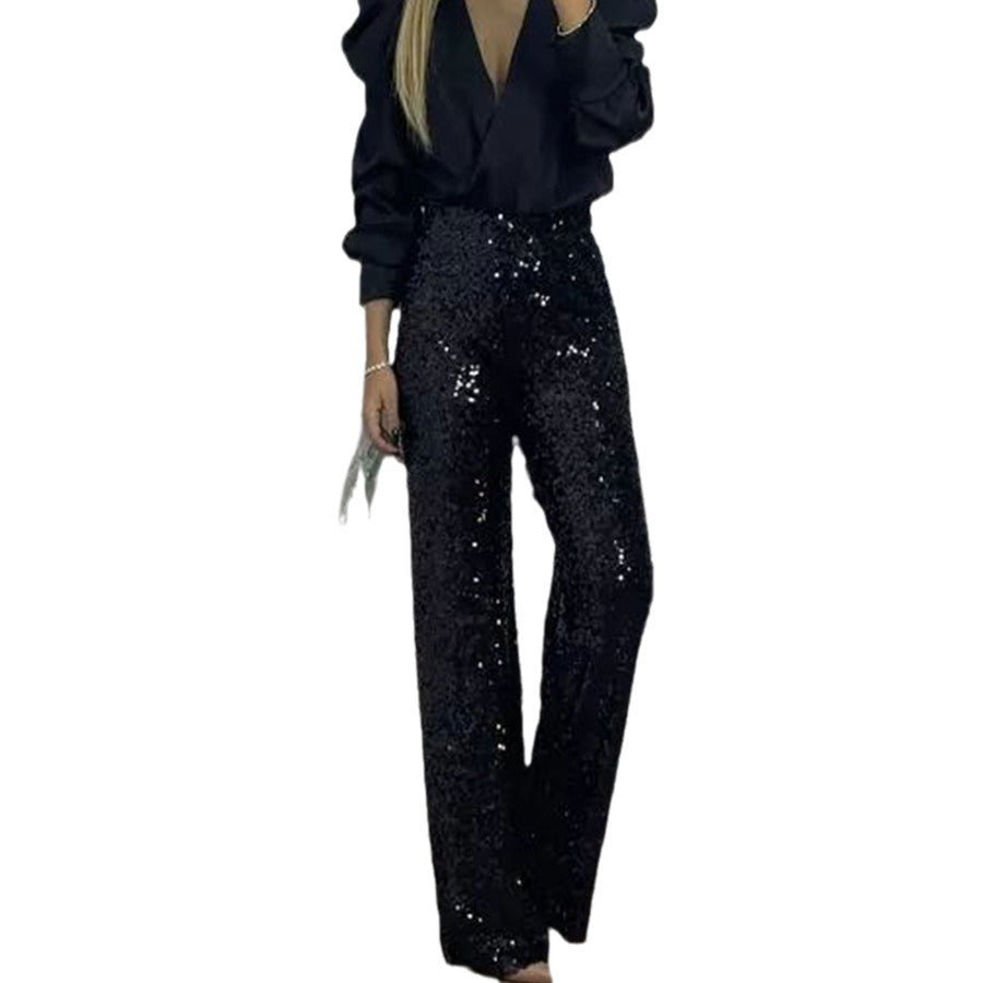 Damen Glitzernde Palazzohose mit hohem Bund und weitem Bein Drune