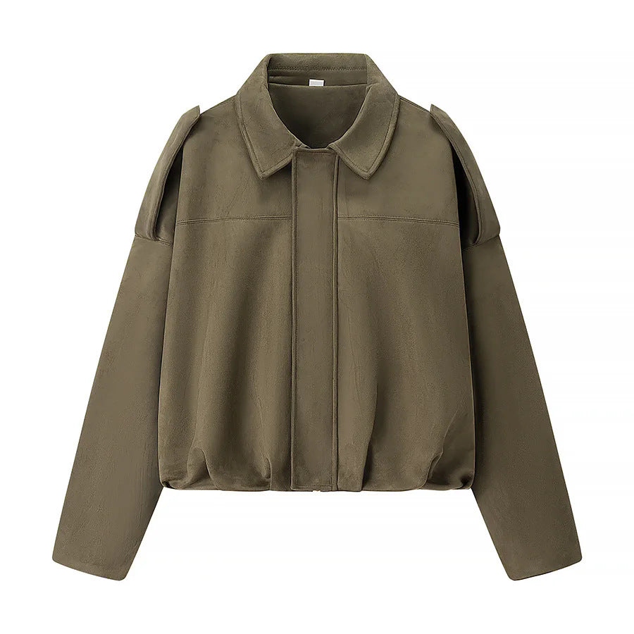Damen nan cropped Boxy-Blouson mit Hemdkragen, verdeckter Frontleiste und elastischem Saum Drune