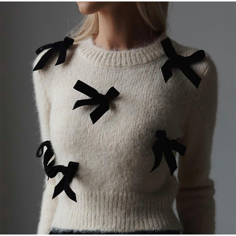 Damen Strickpullover mit dekorativen Schleifen Drune