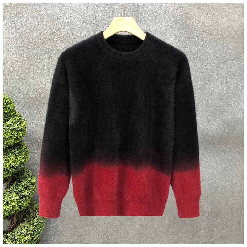 Herren Flauschiger Farbverlauf-Pullover aus Mohair-Mix mit Rundhals und geradem Schnitt Drune
