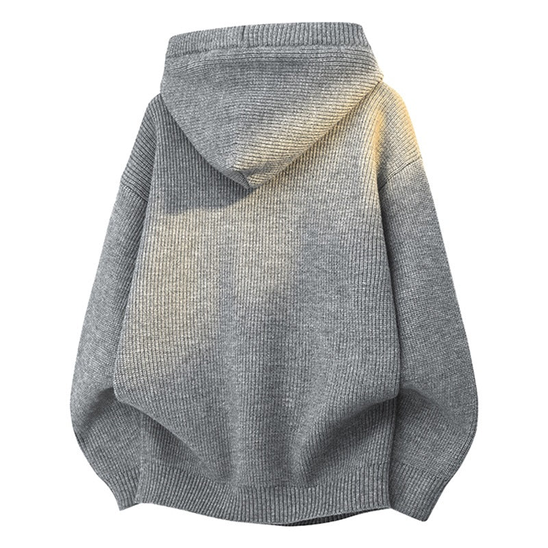 Damen Relaxed Kapuzenpullover aus geripptem Strick mit Halbsteg-Knopfleiste Drune