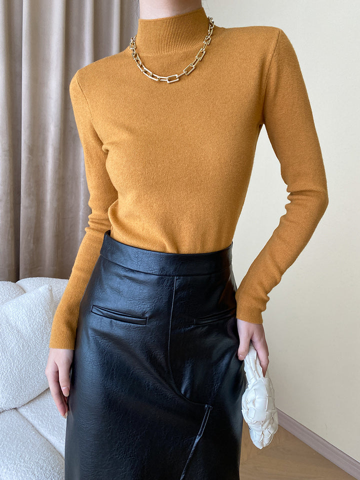 Damen eleganter Feinstrickpullover mit hohem Kragen Drune